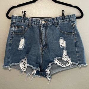Dark Distressed Denim Women Shorts | Denim Basics Size L